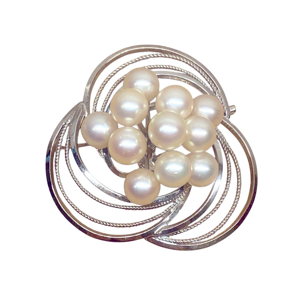 Vintage Japanese Made Sterling Silver Cultured Pearl Cluster Brooch Pin